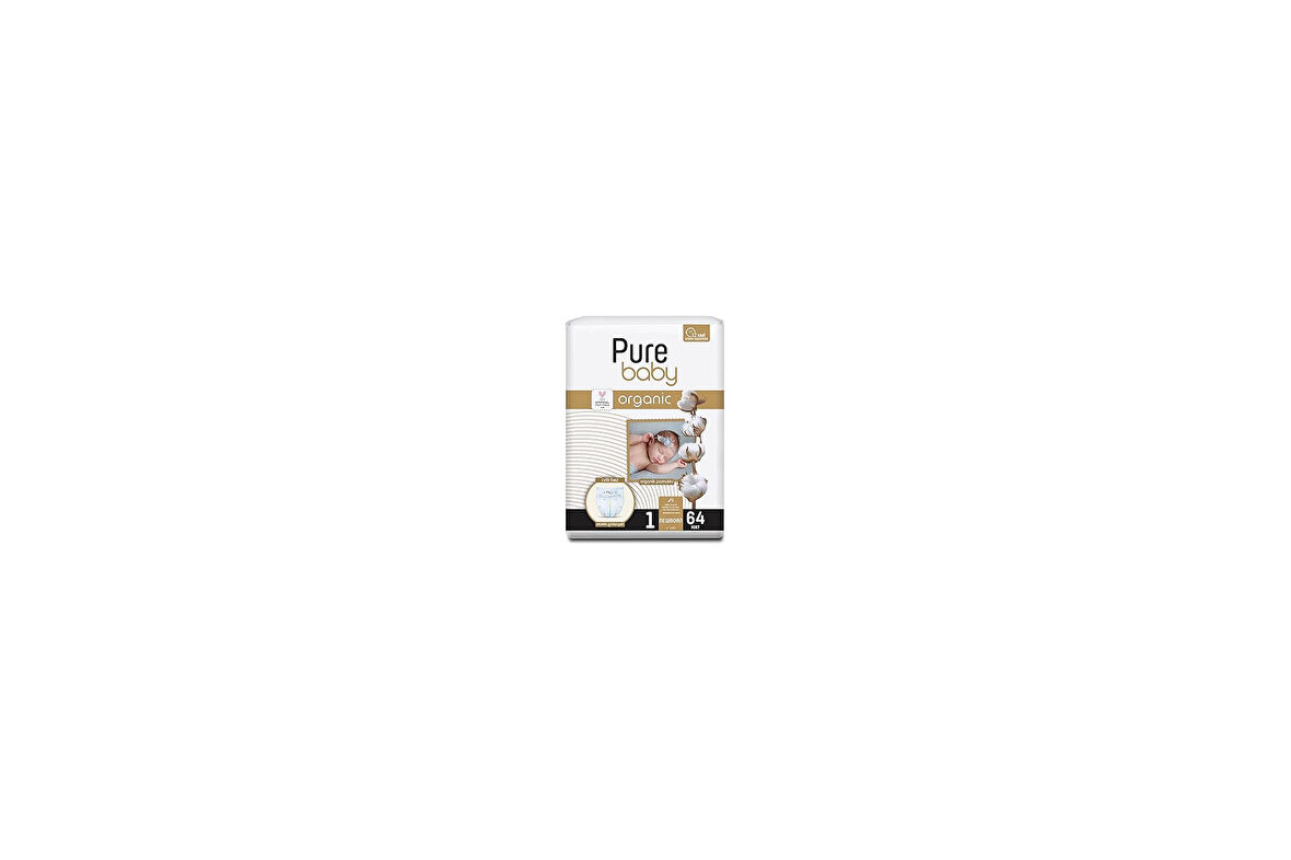 Pure Baby Organik Pamuklu Cırtlı Bez 4'Lü Paket 1 Numara Yenidogan 256 Adet