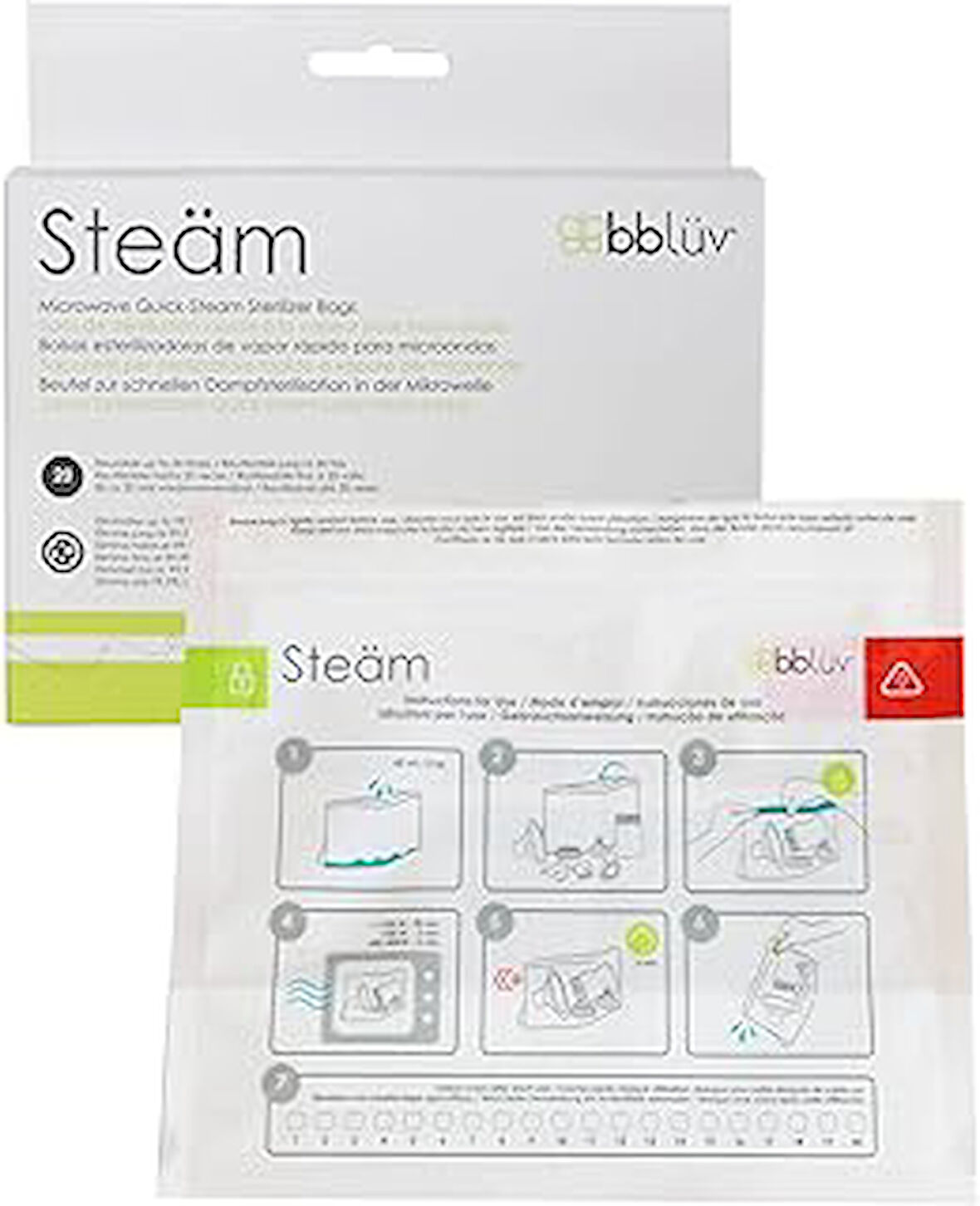 Bblüv Steäm – Mikrodalgada Biberon Temizleyici, Buharlı, Paket Başına 120 Kullanım, Tekrar Kullanıla