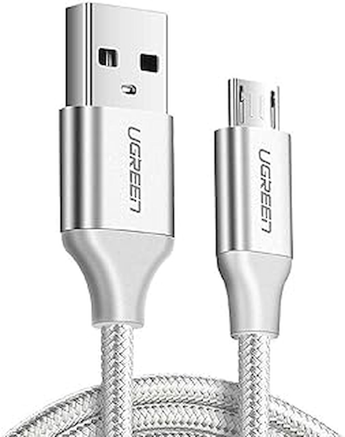 Ugreen Örgülü Micro-USB & USB-A Data ve Şarj Kablosu, 1.5 Metre, Beyaz