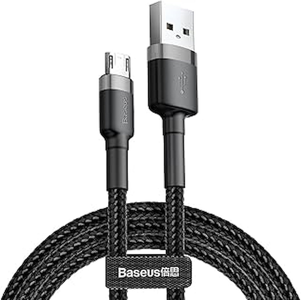 Baseus Cafule Serisi, Şarj & Data Aktarım Kablosu, Gri - Siyah, 1 M, 2.4 A, Usb Type A & Micro Usb