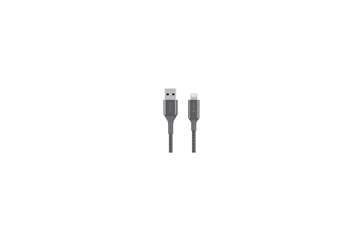 Smart LED Şarj Kablosu USB - Lightning 4 ft/1.2 Metre MFi Sertifikalı - Gri