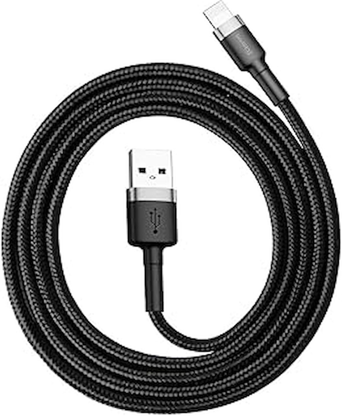 Cafule Serisi, 2.4 A USB-A & Lightning Şarj Kablosu & Data Aktarım Kablosu, 1 Metre, Gri - Siyah