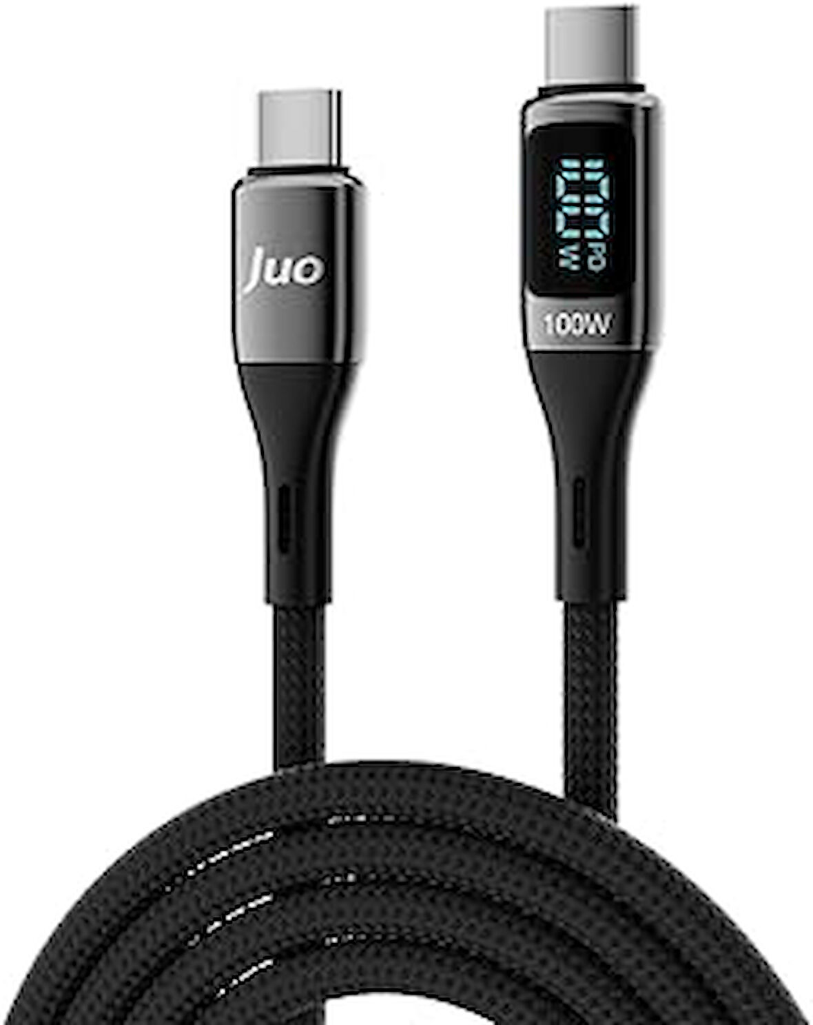 Juo 100W 5A Qc4.0 Dijital Led Ekranlı E-Mark Çipli Usb Pd Type-C Hızlı Şarj Ve Data Kablosu 2 Metre