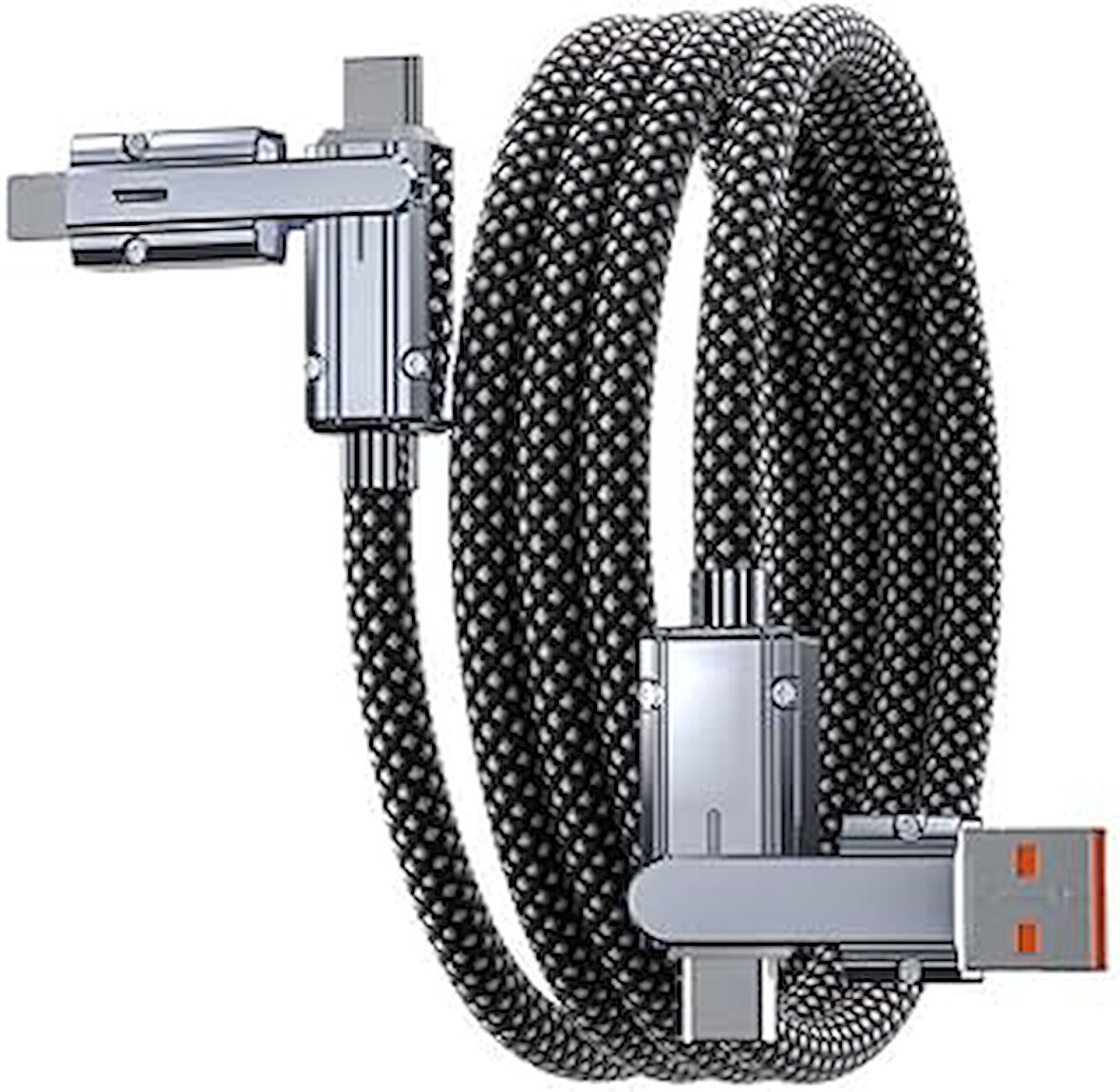 4 In 1 Şarj Kablosu Type-C To Type-C Usb Lightning Uçlu Örgü 120W Şarj Kablosu Metal Uçlu