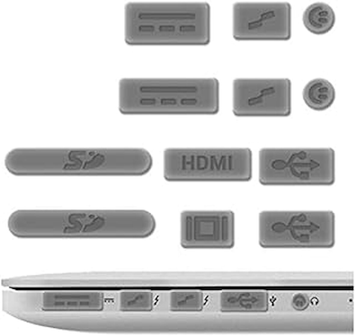 McStorey Macbook Air-Pro Tüm Modeller Toz Önleyici Tıpa Koruma Seti USB Tablet Telefon Kulaklık ile Uyumlu Şeffaf