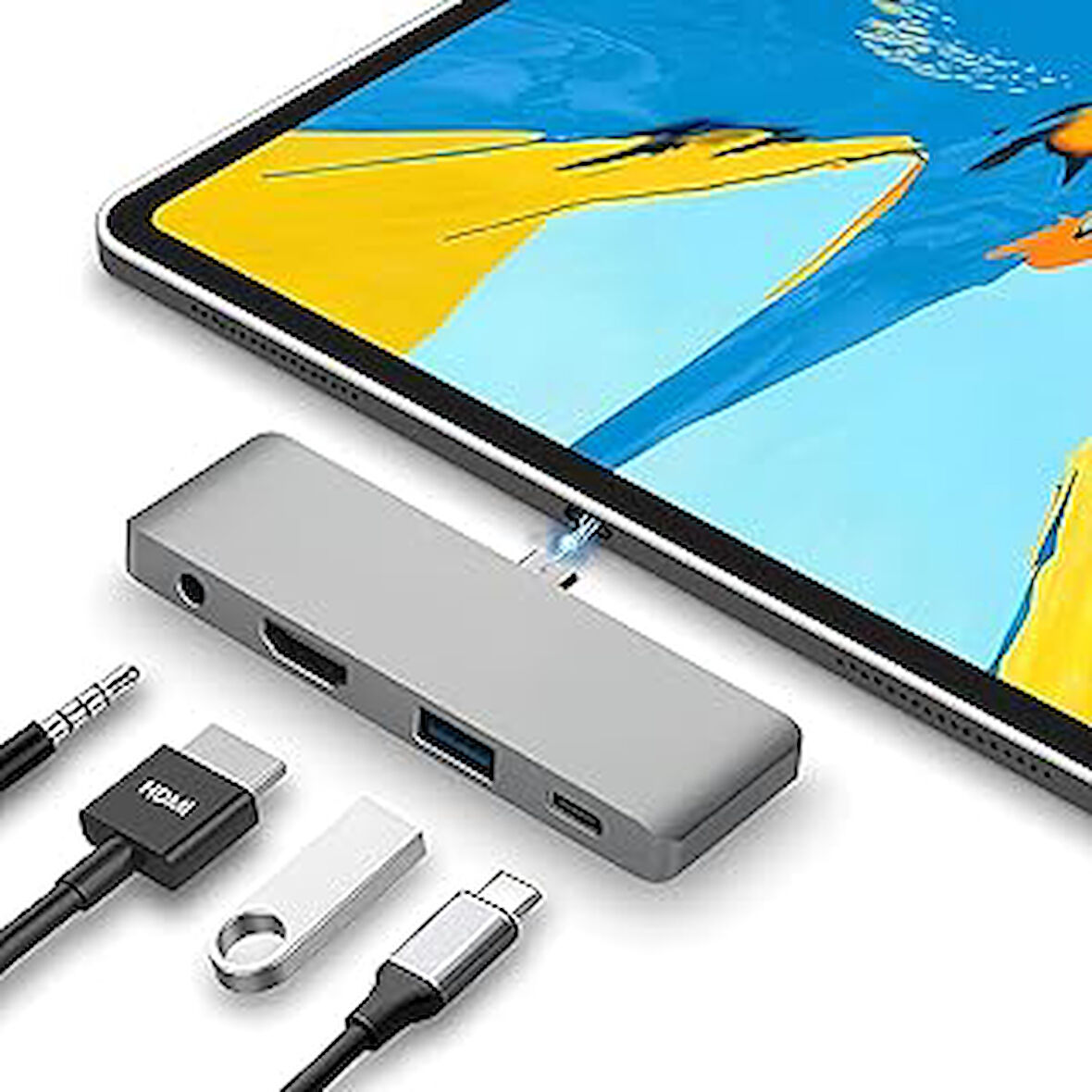 NewPole Type C Hub , 85W PD Type-C Port 4K 30HZ veya 1080P 60HZ HDMI, 1 Adet USB 3.0 Port Şarj ve Veri Transfer, 3.5mm Jak Kulaklık Ses Grişi, MacBook Pro/Air/iPad/iPhone vb. Uyumlu