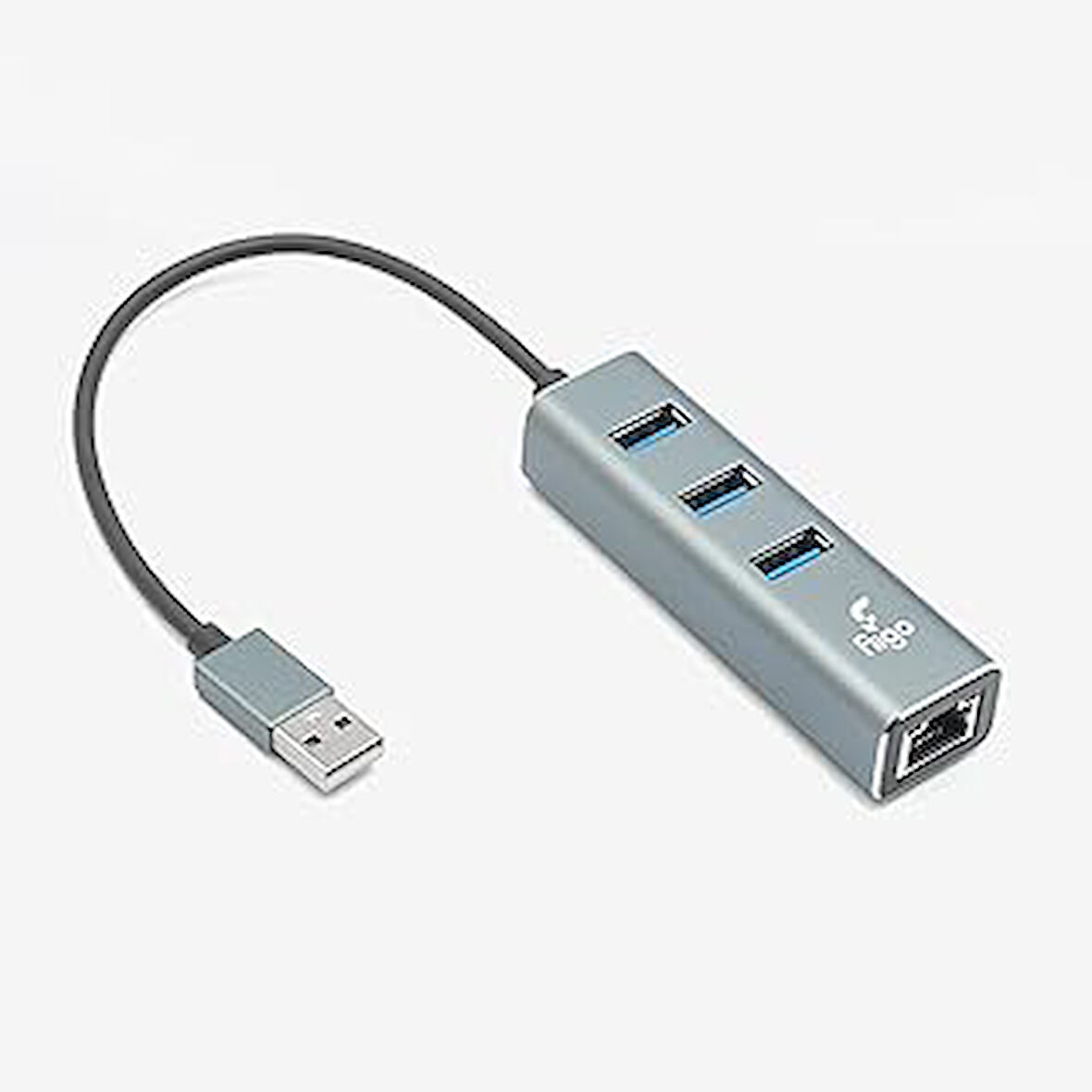 Fiigo Usb To Lan Ve 3X Usb Alüminyum Adaptör Gri