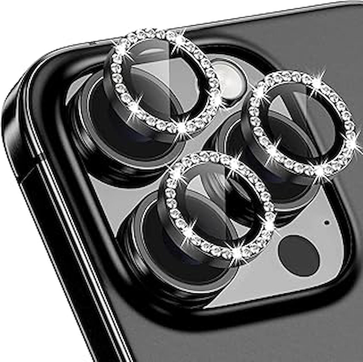 Happy Trend iPhone 16 Pro/iPhone 16 Pro Max Taşlı Lens Koruyucu Premium Kalite ve Görünüm Siyah Black