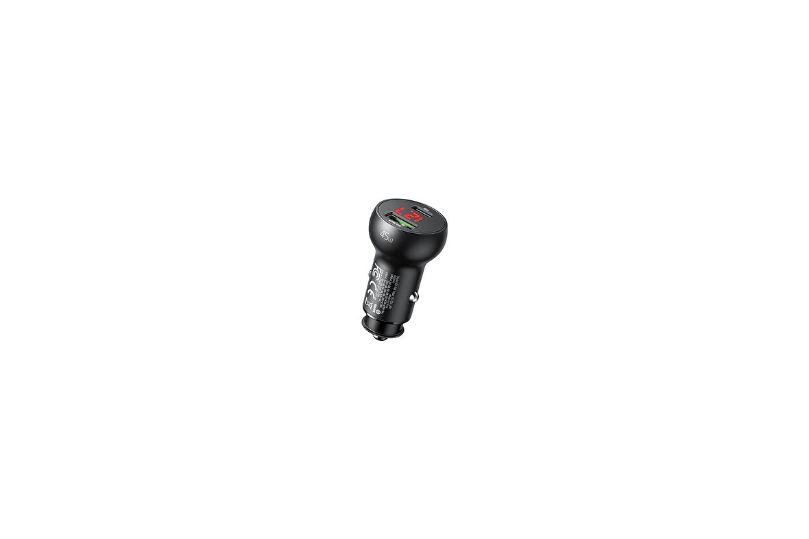 Mcdodo CC-7030 45W 1XType-c 1xUSB Girişli Dijital Göstergeli Araç Çakmak Şarjı- Siyah