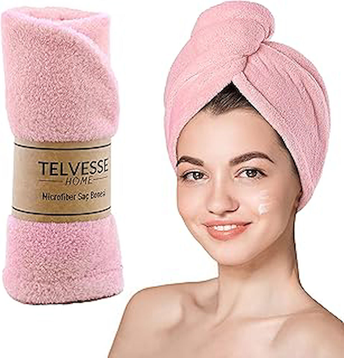 Mikrofiber Saç Havlusu Plaj Deniz Havuz Bonesi Banyo Saç Kurutma Baş Havlusu Pembe