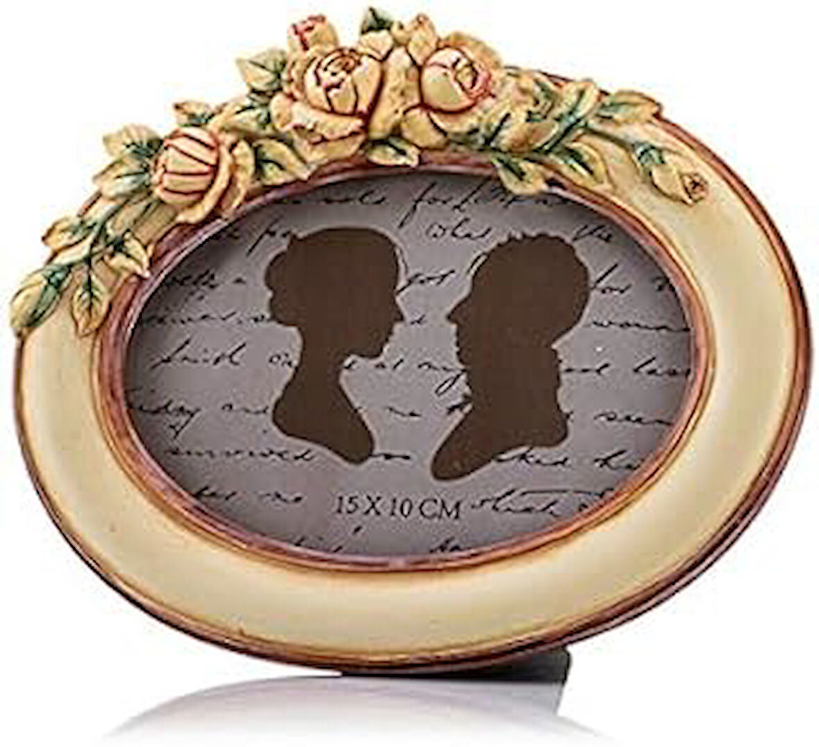 Porio Çiçekli Pembe Krem Oval Çerçeve, 15x10