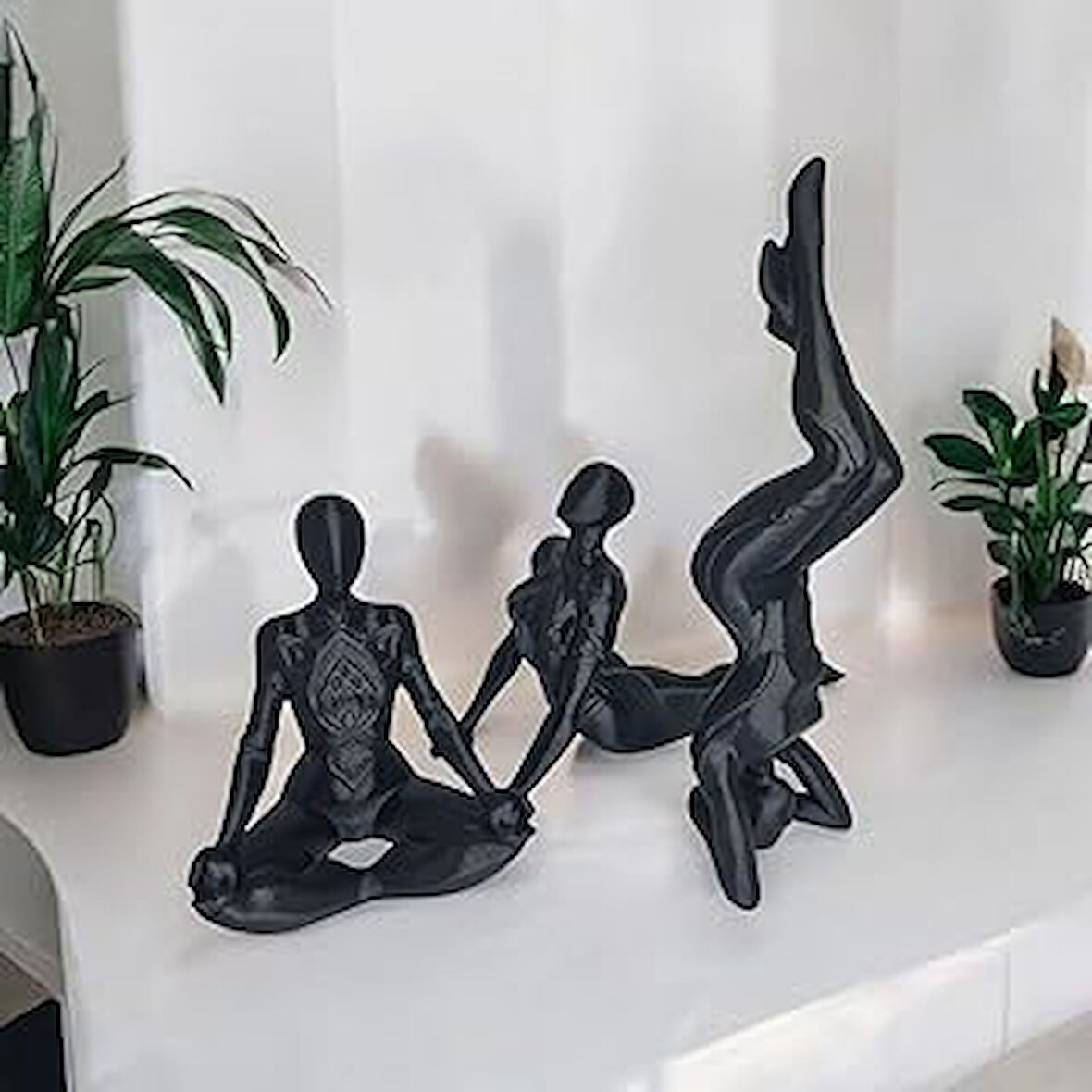 Yoga Figürleri, Siyah, Dekoratif Sanatsal Heykel Seti
