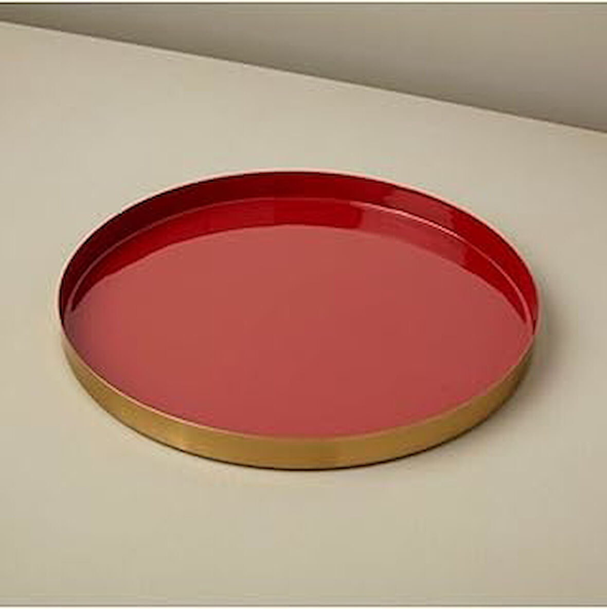 Be Home Mat Altın Kırmıızı Tepsi Çap 38 X 3 Cm