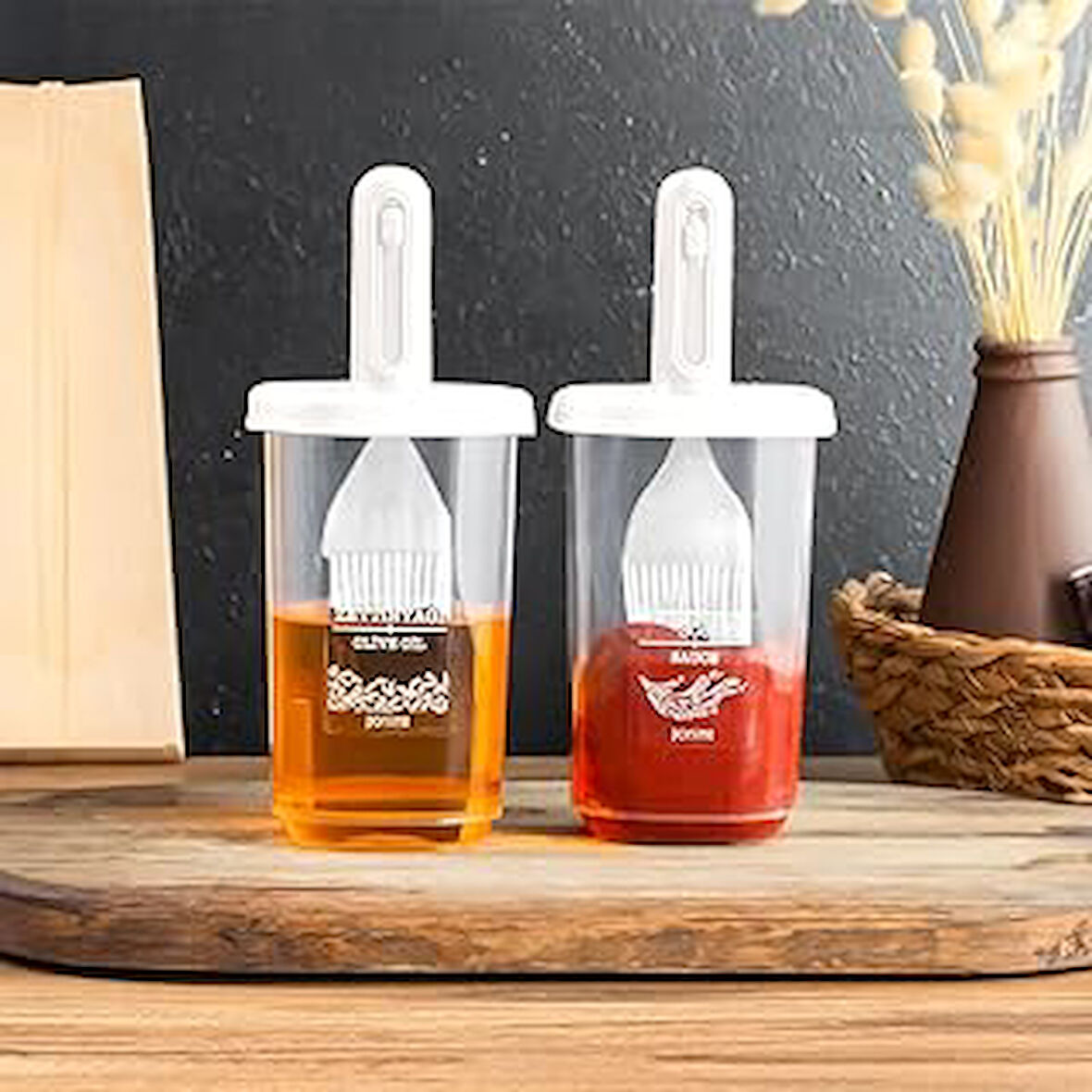 Porsima 0520 2'Li Silikon Fırçalı Yağlık - Yağdanlık Erzak Saklama Kabı 350 Cc Beyaz
