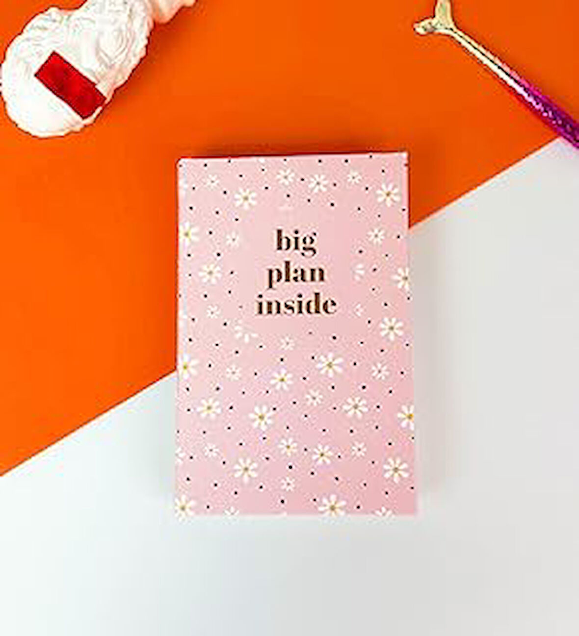 Pembe Papatya Tasarımlı Kalın Kitap Görünümlü Defter