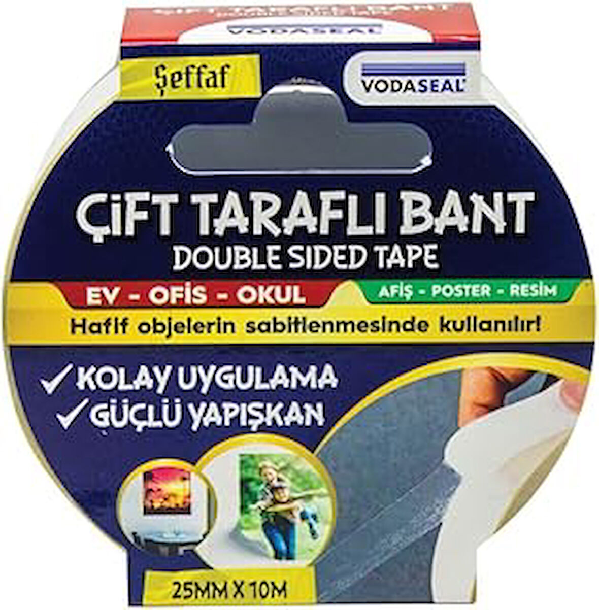 VODASEAL Çift Taraflı Filmik Bant, Şeffaf, 25mmx10mt
