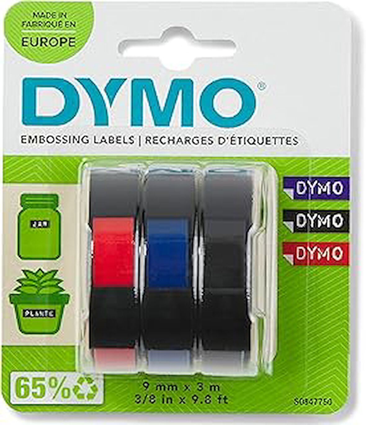 Dymo 3D Plastik Kabartma Şerit , 3'lü Paket, Siyah/Kırmızı/Mavi - S0847750