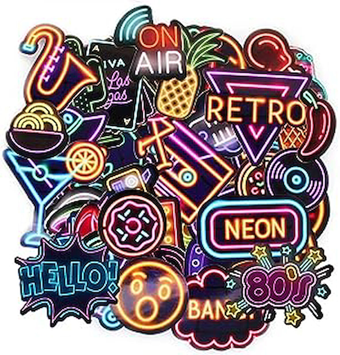 Tugi̇bu Neon Sticker Seti, Laptop Sticker Seti, Kask Sticker Seti, Laptop Çıkartması, Ajanda Sticker
