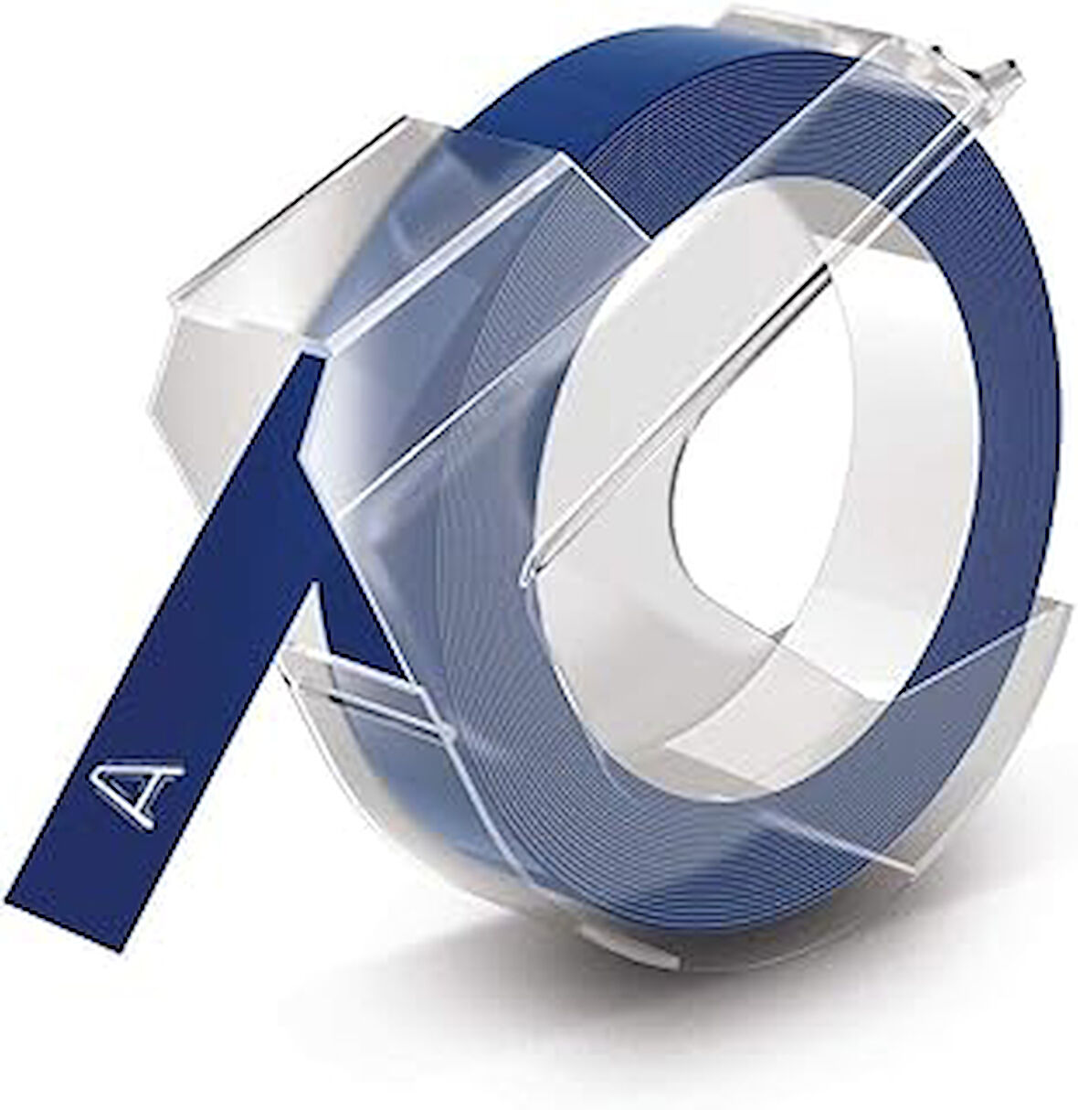 Dymo Yapışkanlı Plastik Kabartma Şerit, 9 mm x 3 mt Rulo, MAVİ Üzeri Beyaz