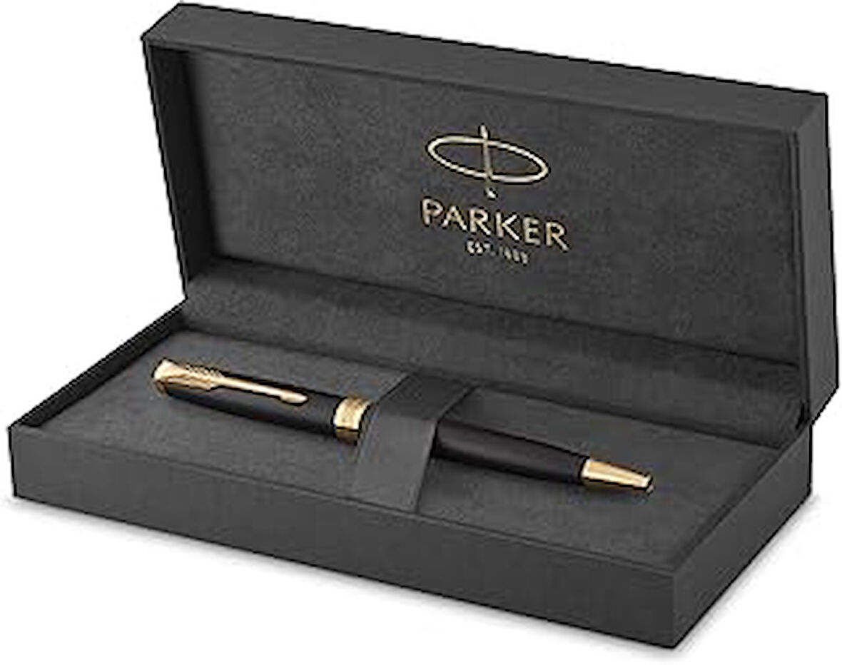 Parker Sonnet Mat Siyah Altın Tasarımlı Tükenmez Kalem, Mavi Mürekkep, Orta Kalınlıkta Uç