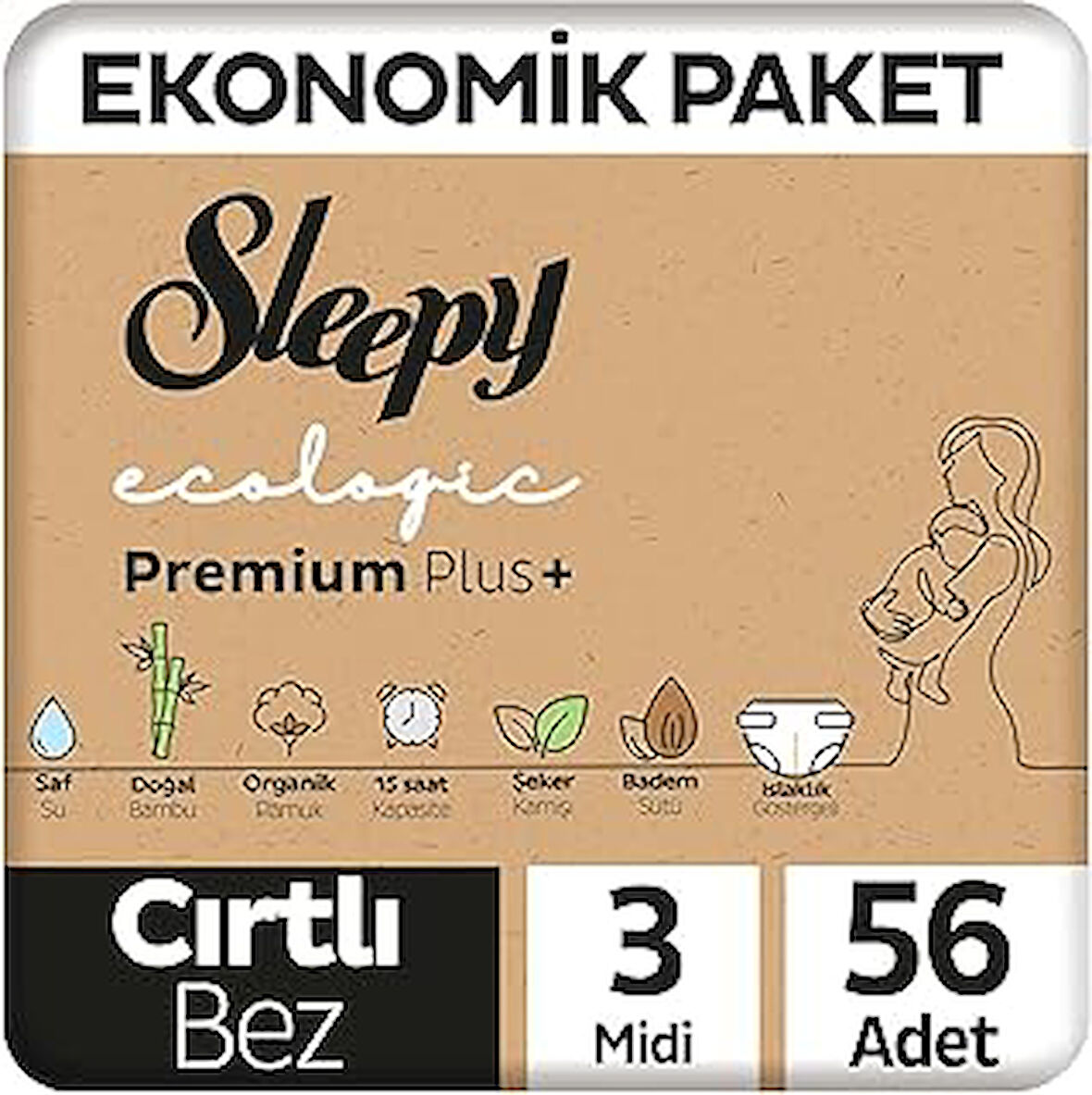 Ecologic Ekonomik Paket Bebek Bezi 3 Numara Midi 56 Adet