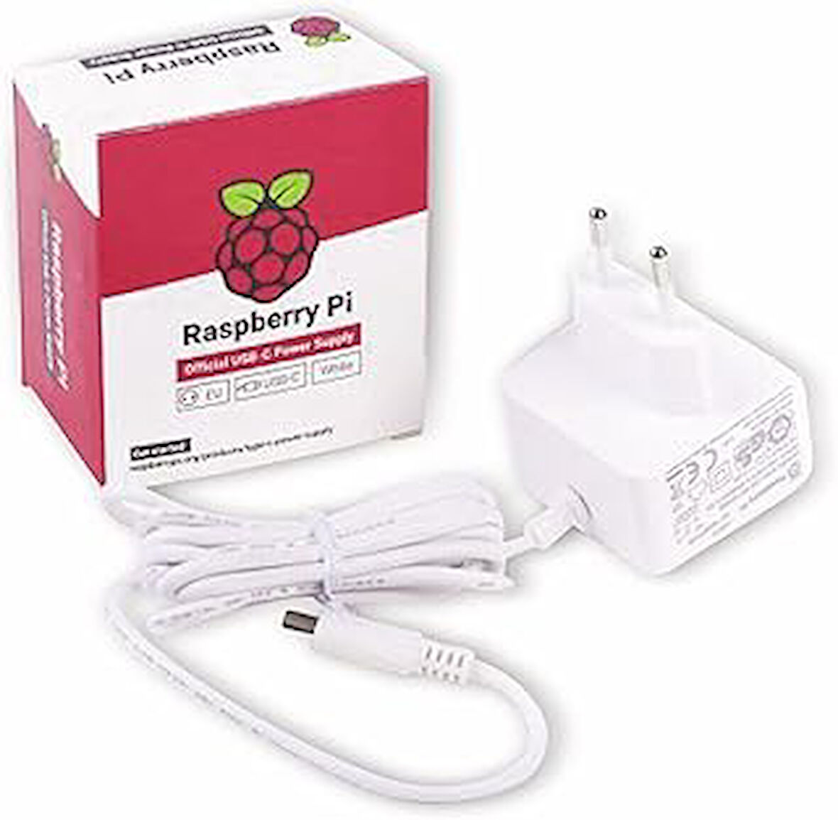 Raspberry Pi - Raspberry Pi 4 Model B, USB-C, 5.1V, 3A için resmi güç kaynağı, beyaz