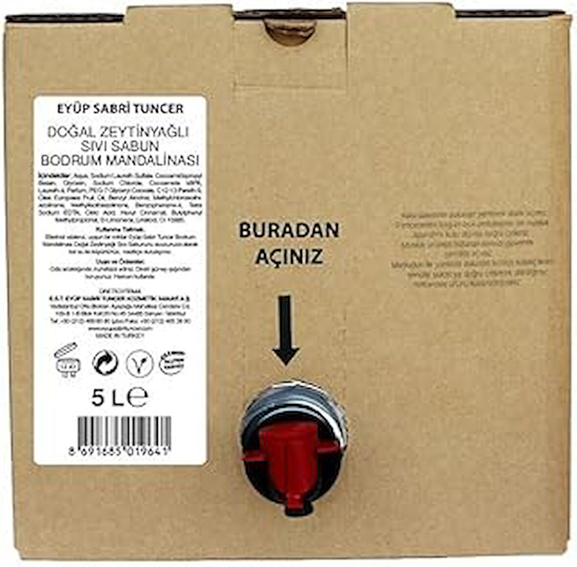 Eyüp Sabri Tuncer Doğal ZeytinYağlı Sıvı Sabun Bodrum Mandalinasi 5 Lt Bag In Box Endüstriyel