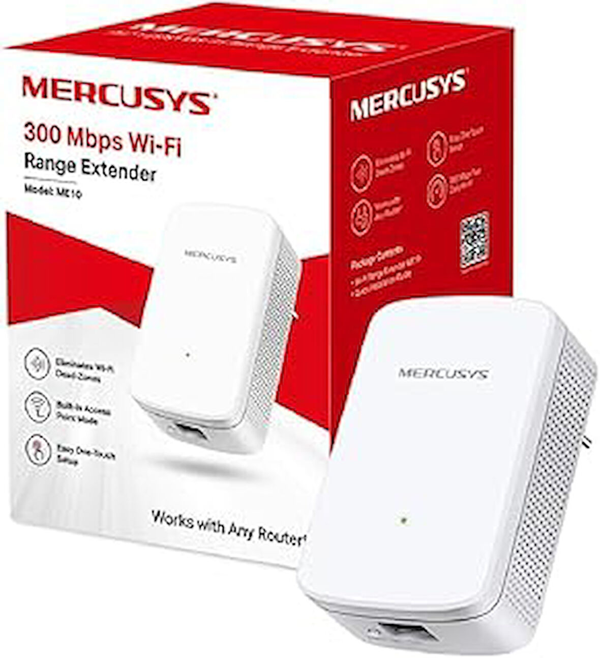 Mercusys ME10, N300 Mbps, 1× 10/100 Ethernet Bağlantı Noktası, Dahili Access Point Modu, Tek Tuşla Kolay Kurulum, Mobil Uygulama Desteği, Wi-Fi 4 Menzil Genişletici