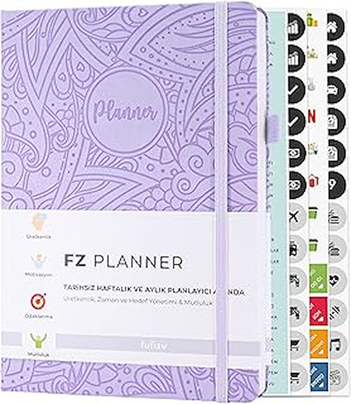 FUFİZU Fz Planner Tarihsiz Haftalık Planlayıcı Deri Ajanda Etnik, Lila