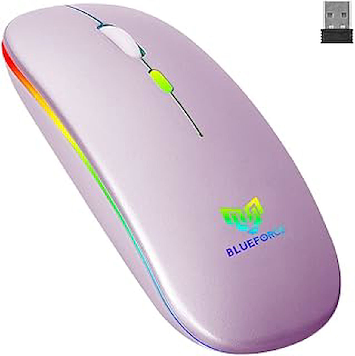 Blueforce V5.0 Bluetooth & Wireless 2,4ghz Sessiz Kablosuz Mouse Pembe Işıklı Şarjlı