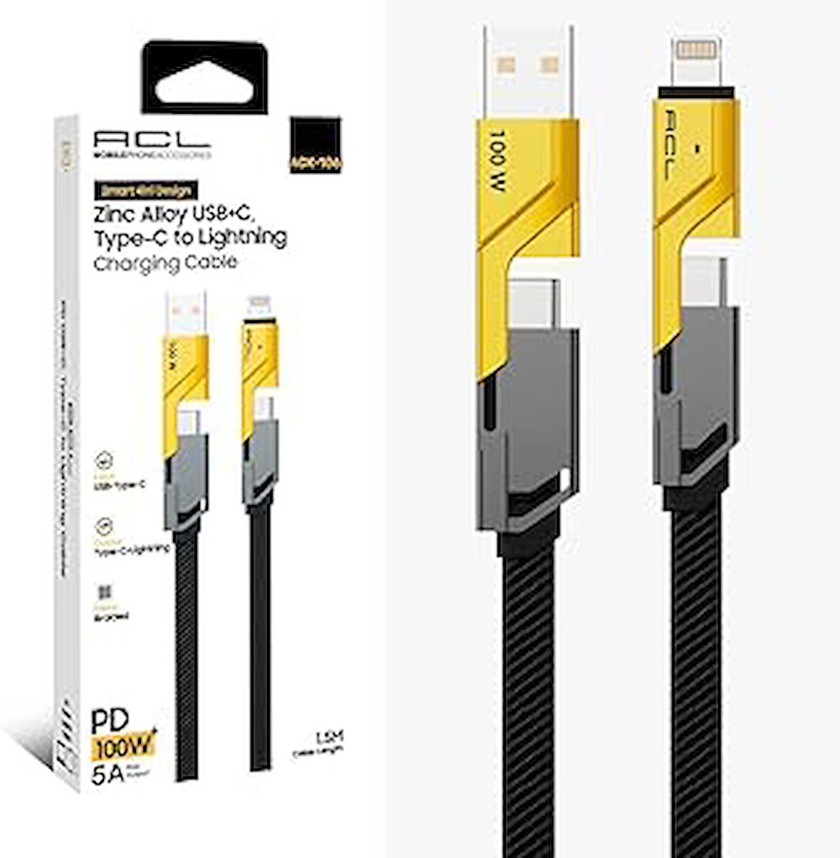 4 in 1 USB+C Type C to Lightning Şarj Kablosu, Metal Başlık Sağlam Kopmaz Kablo 100 W PD Hızlı Şarj IOS TypeC USB iphone