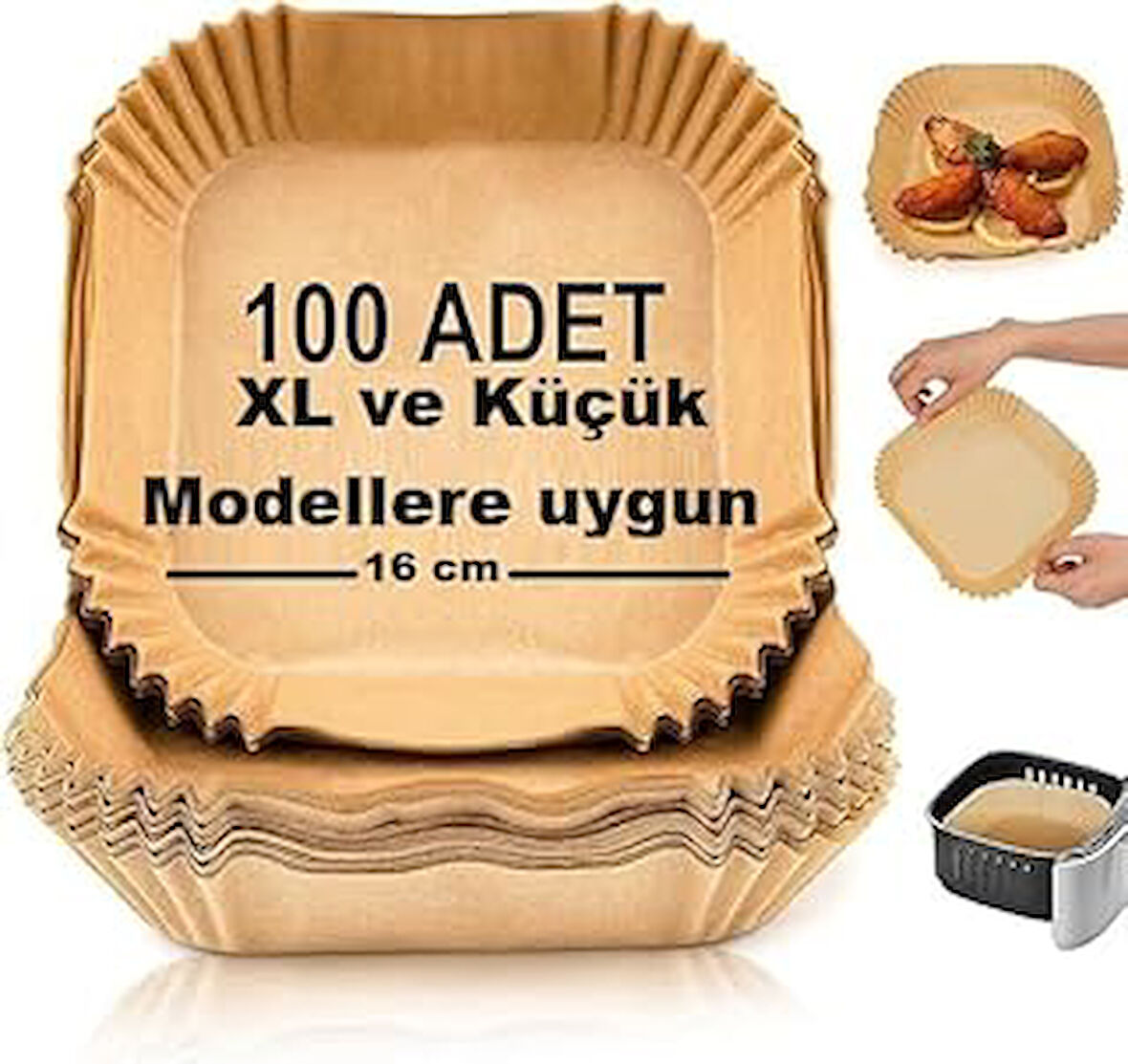 Baker Home Airfryer Pişirme Kağıdı,Xl-Küçük Boy, Kare, 100 Adet Hava Fritöz Parşömen Fırın Kağıdı Tek Kullanımlık Kağıt Fırın Fritöz Pişirme Kızartma Tavası Için Uygun 16 cm