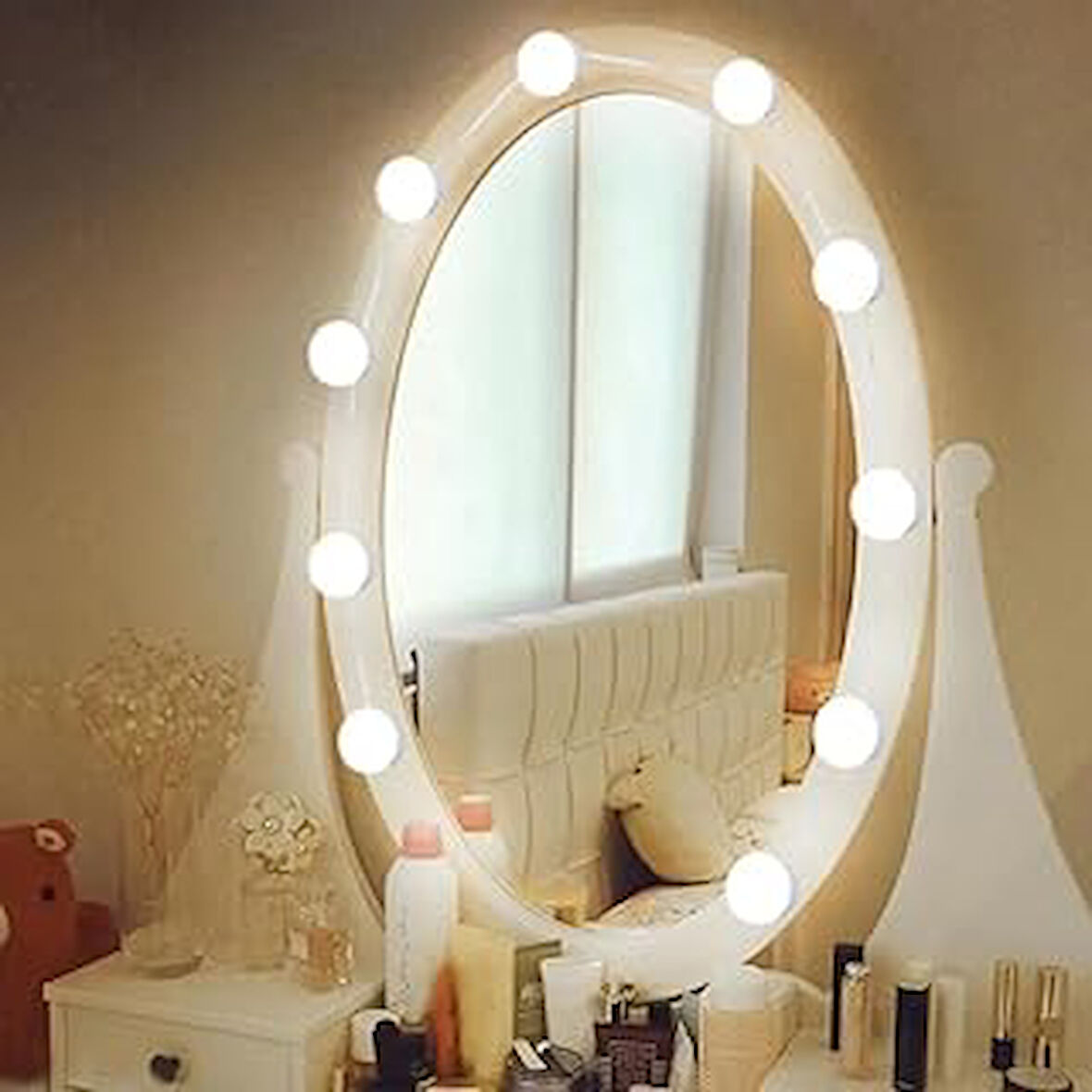 10'lu Set Makyaj Aynası Işığı Banyo Yatak Odası Işığı Hoolywood Tarzı Led Makyaj Lambası 3 Farklı Renk Modu Makyaj Odası Işığı Mirror1