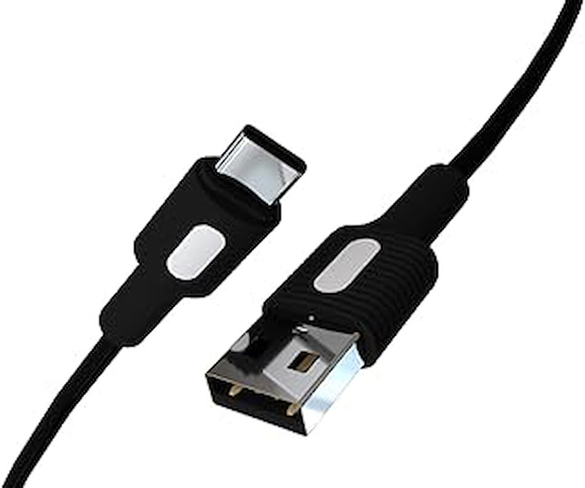 REMORAX Coral USB A-C Hızlı Şarj Kablosu, Siyah Kablo, Beyaz/Siyah Uçlar