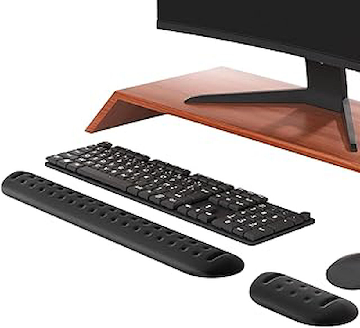 Ergonomik Klavye ve Mouse Bilek Destek Seti, Memory Foam, Masaj Yapan Klavye ve Mouse Bilek Dayanağı Seti, Kaymaz Tabanlı, Nefes Alan Kumaş, Ağrı Önleyici