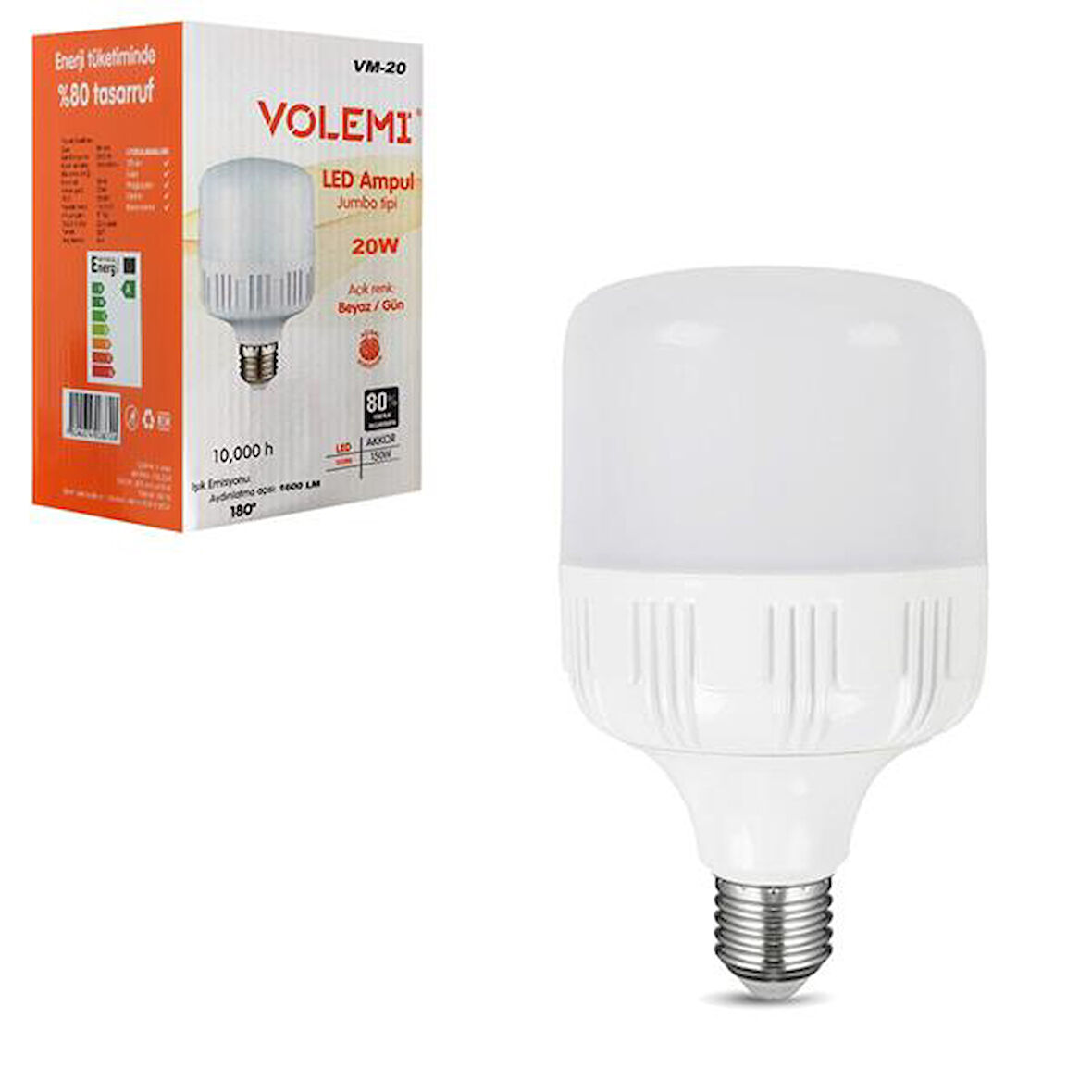 VOLEMI VM-20 Tourch Led Ampul Beyaz 220V 20W 1600Lm E27