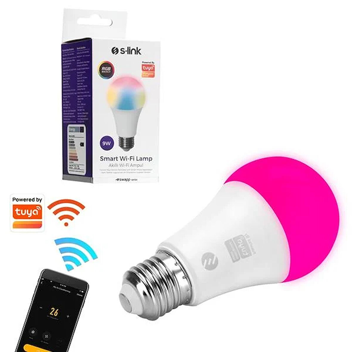 SL-RGB9 Akıllı Rgb Led Ampul 9W 800Lm E27 Wi-Fi Tuya Destekli