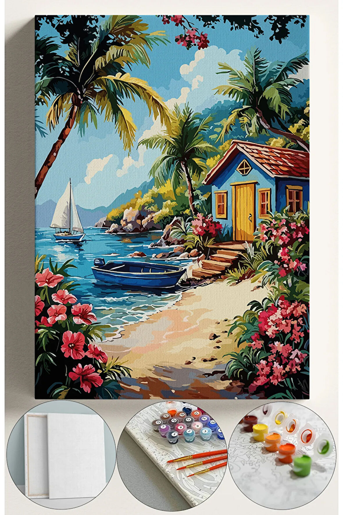 Sayılarla Boyama Seti Numaralı Tuval Fırça Boya 40x50 Cm - DENİZ KENARI KULÜBE