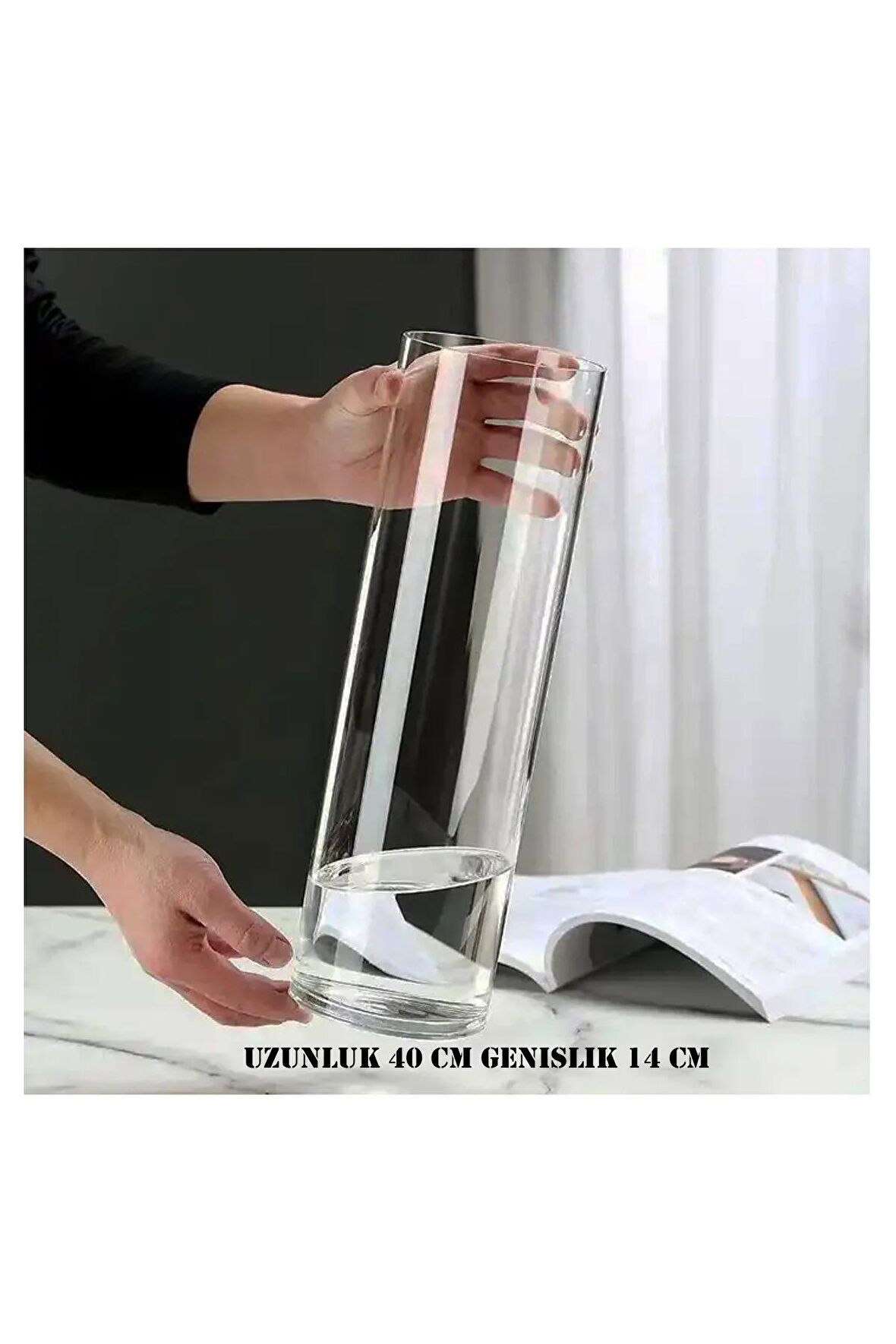 Silindir Cam Vazo Dekoratif Delizli El İmalati En Büyük- El İşciliği