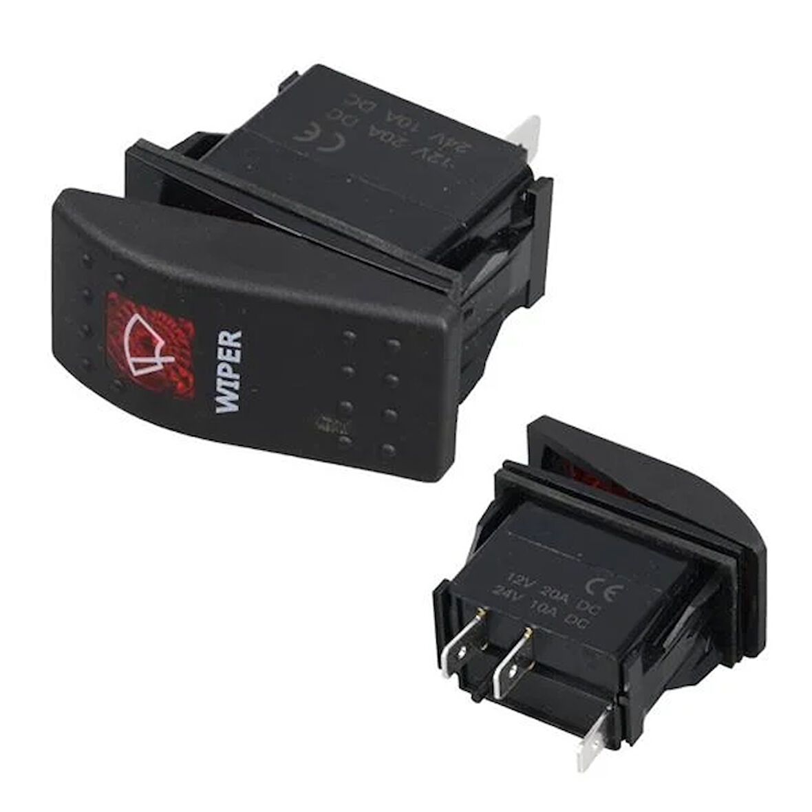 Silecek Sembollü Işıklı 3 Pinli On-Off 12-24V Marin Switch
