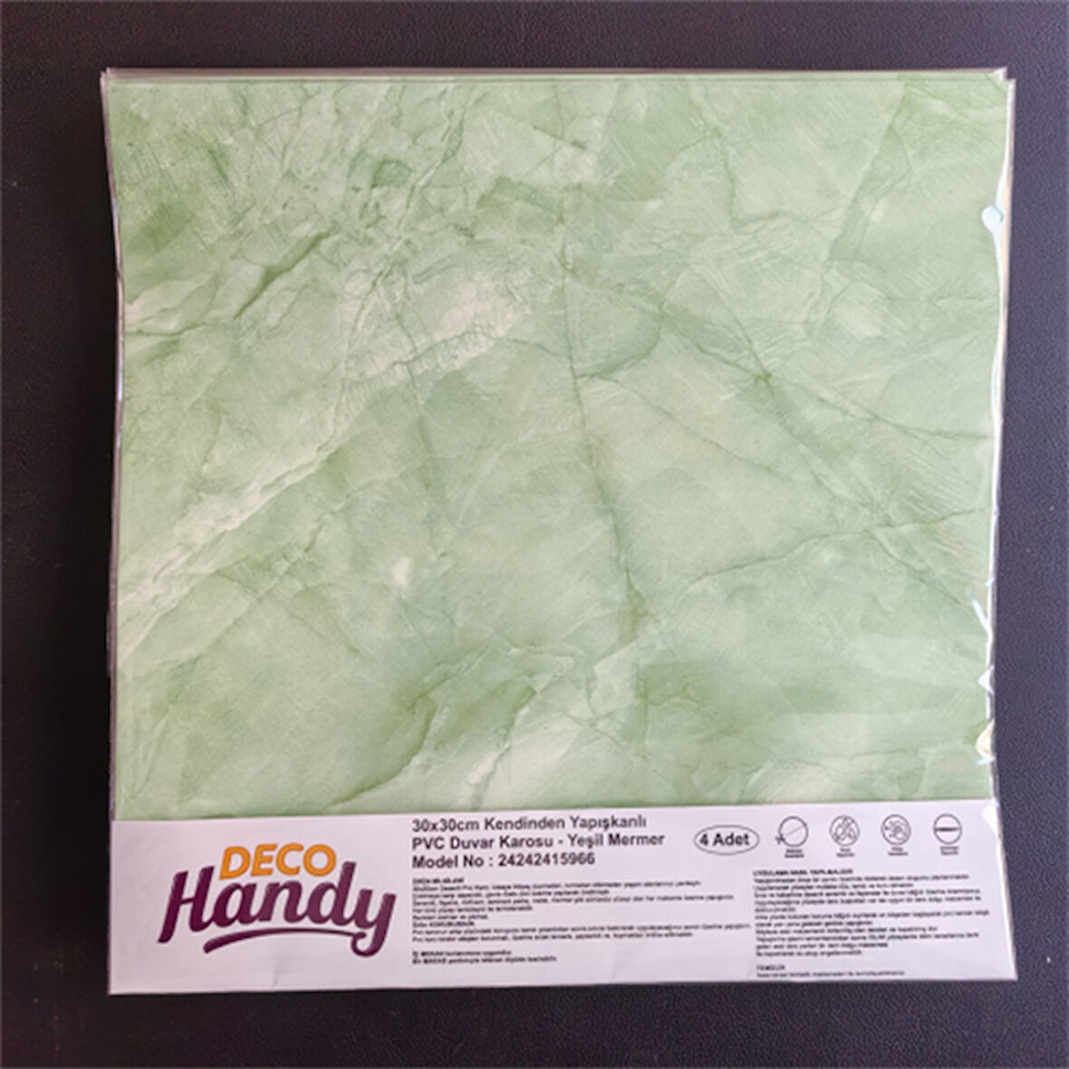 Decohandy 30X30 Cm Pvc Duvar Karosu 4'Lü Paket - Yeşil Mermer