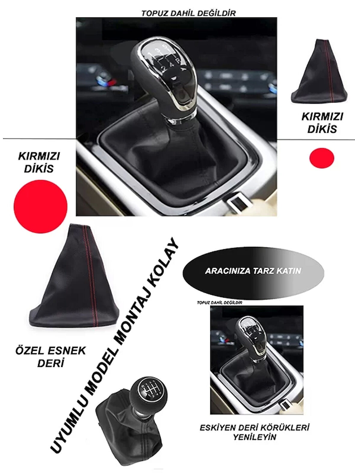 Hyundaı Era Uyumlu Araç,Araba,Oto Vites Körüğü Kırmızı Dikiş