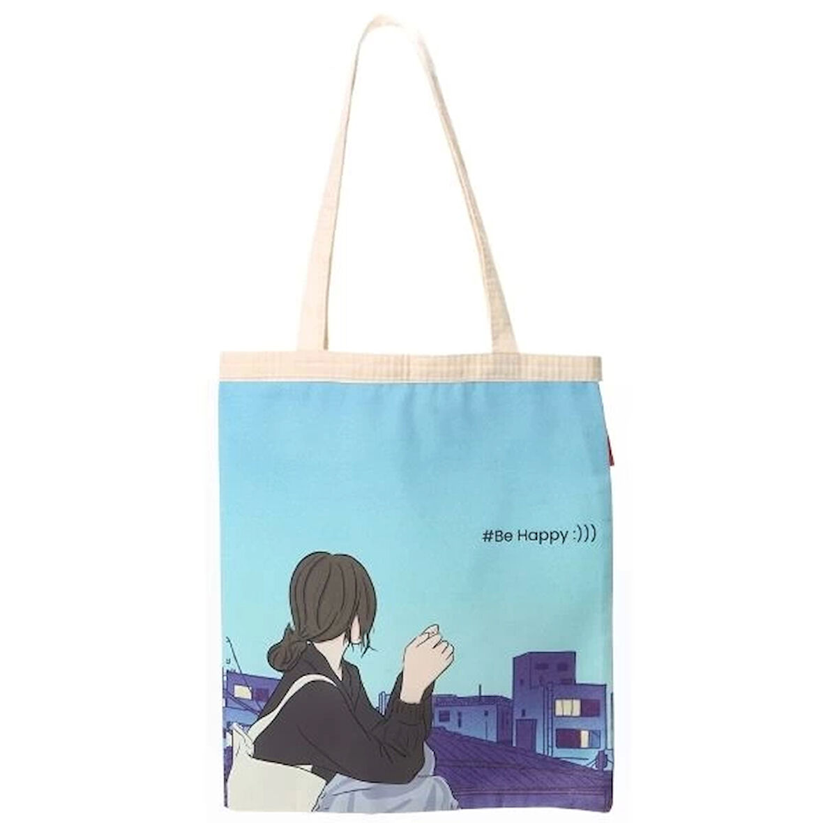 Baghashtag Anime Kız Be Happy Baskılı Bez Çanta