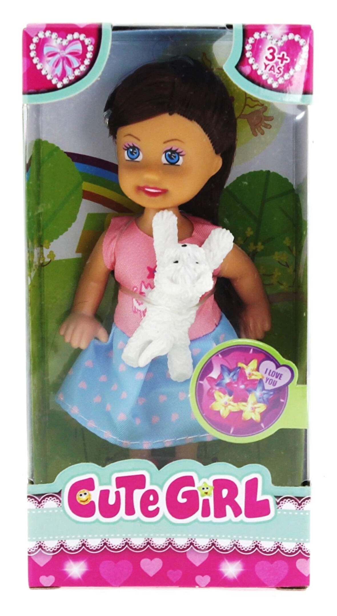 Cute Girl Beyaz Köpekli Ve Kumral Mini Bebek
