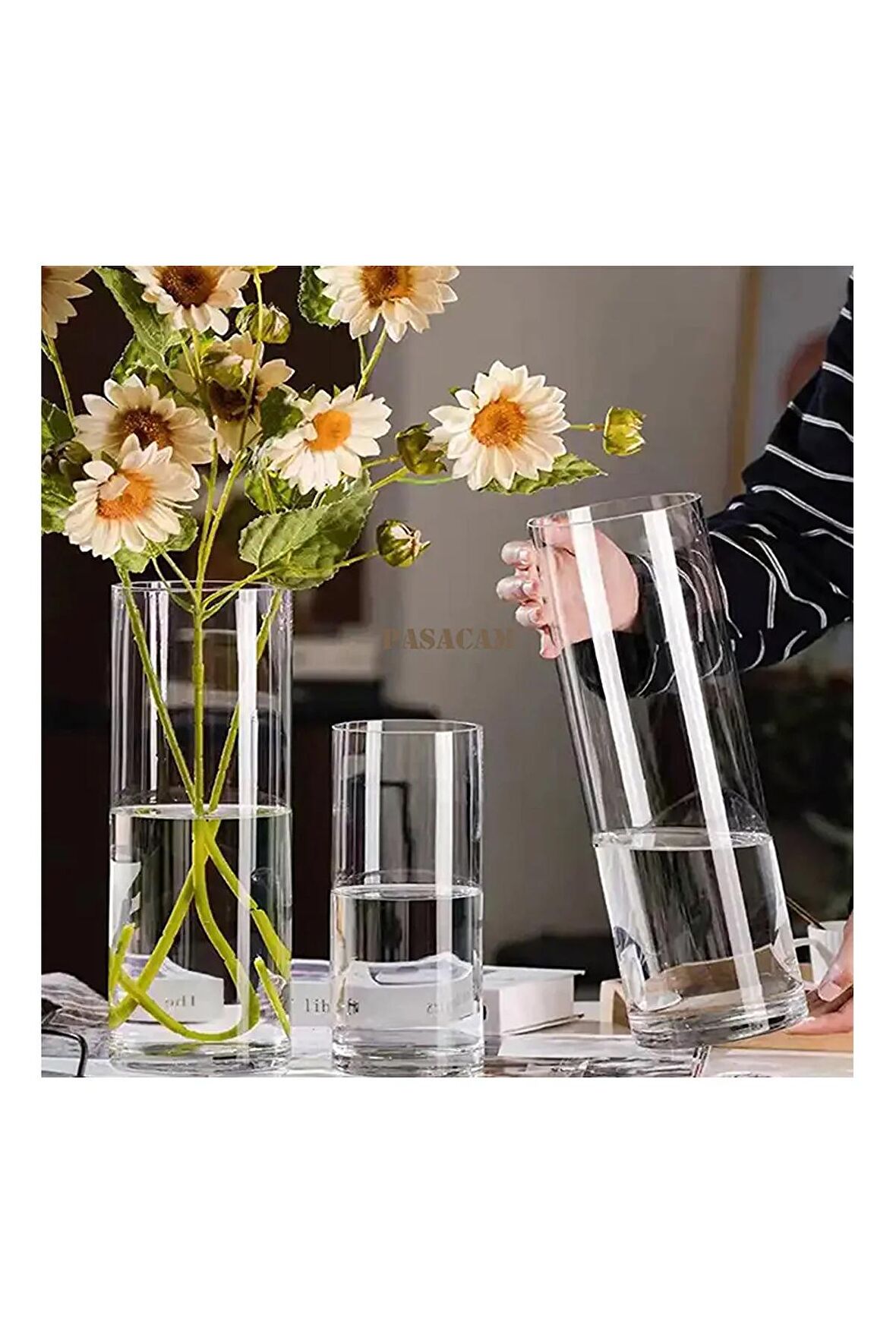 3 Lü Silindir Cam Vazo Seti Denizli El Imalati En Büyük Set