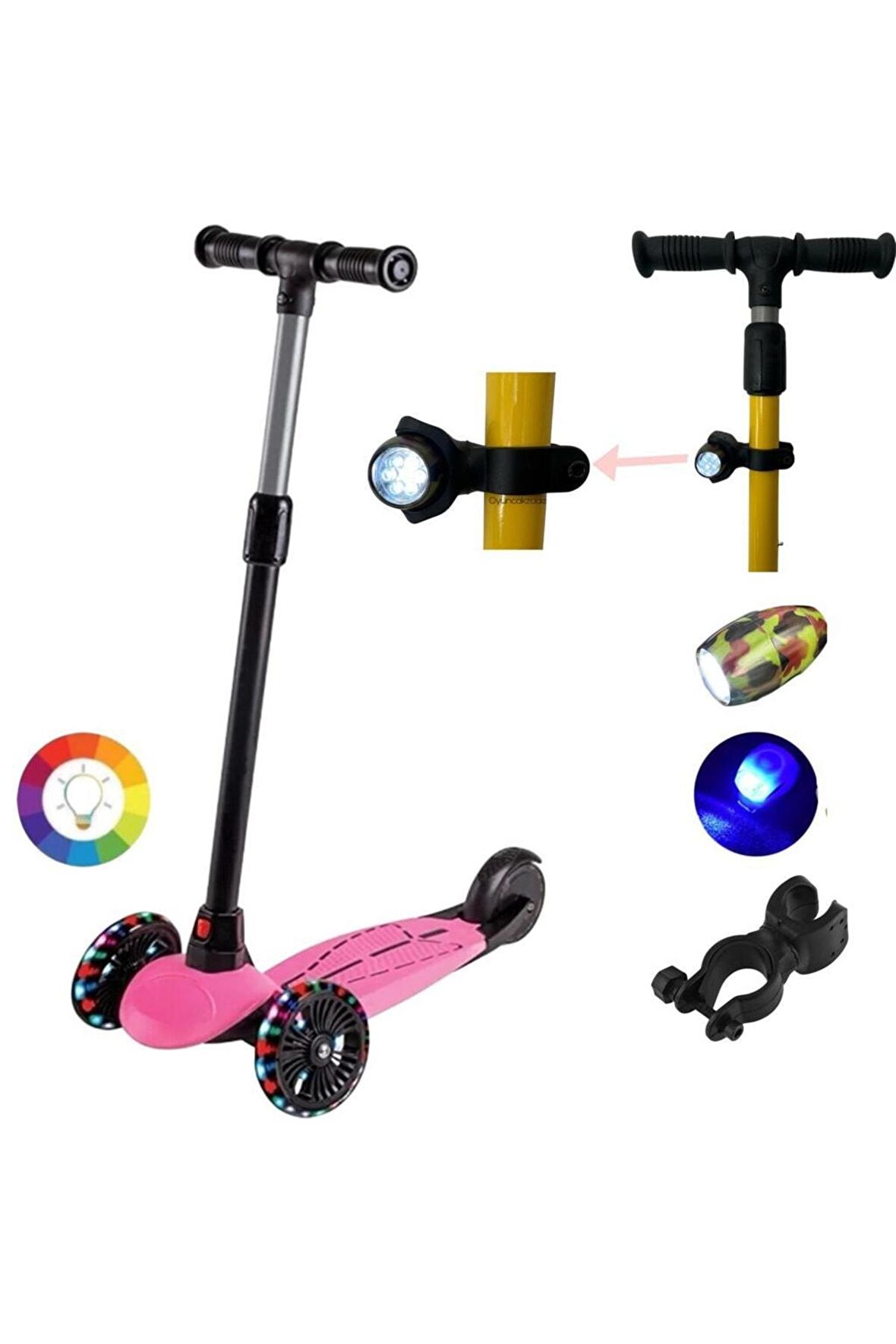 3 Tekerlekli Frenli Led Işıklı Boy Ayarlanabilir Çocuk Scooter