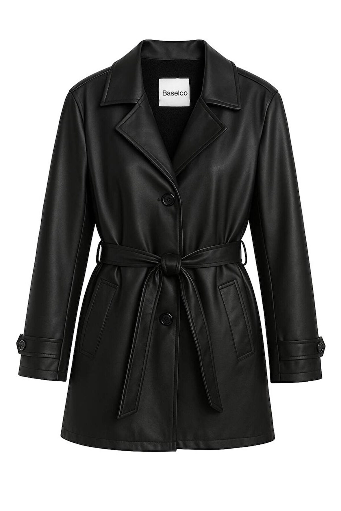 Premium İçi Kürklü Slim Fit Kuşaklı Deri Trençkot -Şık ve Sıcak Tasarım