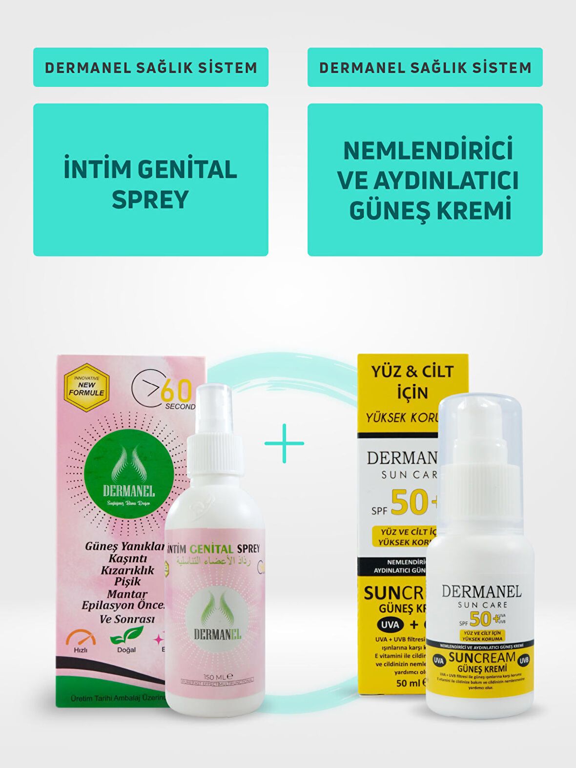 Dermanel İntim Genital Sprey+Dermanel Nemlendirici Ve Aydınlatıcı Güneş Kremi