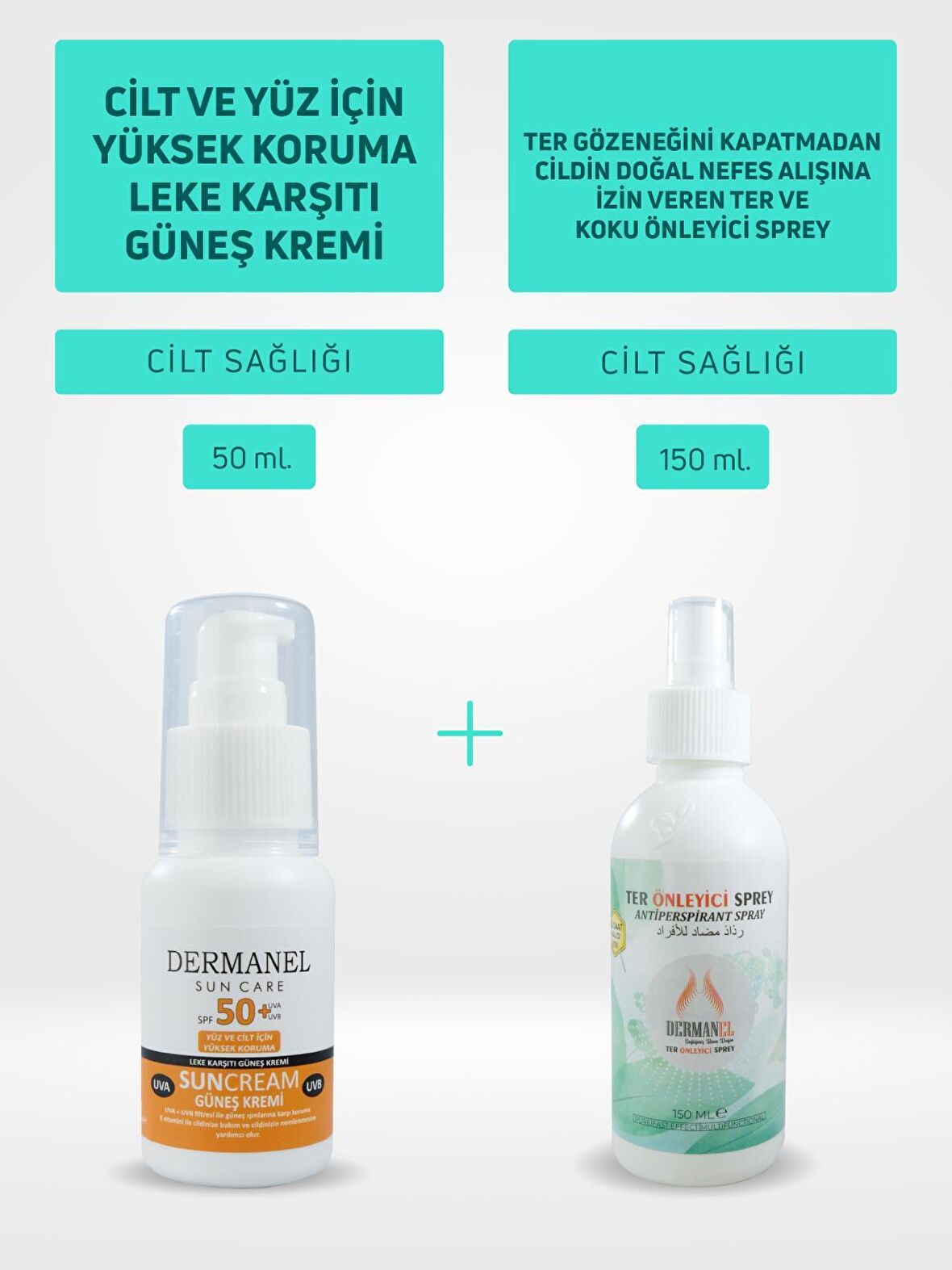 Dermanel Leke Karşıtı SPF 50+ Güneş Kremi+Dermanel Ter Ve Koku Önleyici Sprey