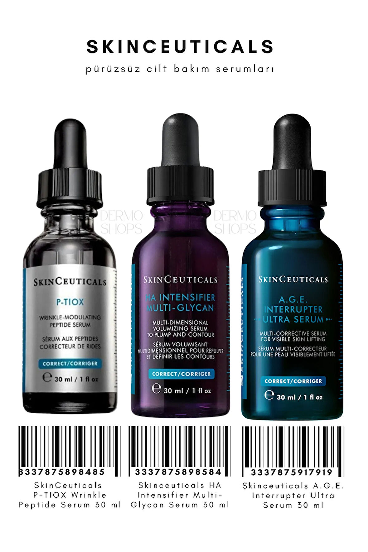 Prüzsüz Cilt Bakım Seti -4 | P-tiox 30 ML - HA ulti-Glycan 30 ML - Interrupter Ultra 30 ML Serum |DS